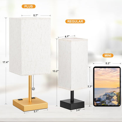 aooshine Small Table Lamp for Bedroom - Bedside Lamps for Nightstand, Minimalist Night Stand Light Lamp with Square Fabric Shade, Desk Reading Lamp for Kids Room Living Room Office Dorm