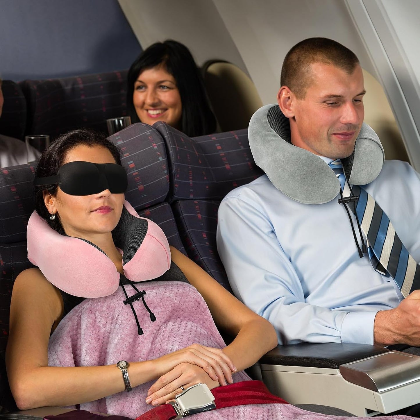 urnexttour Travel Pillow and Blanket Set Neck Pillows Travel Essentials with Sleep Mask for Airplane Car Memory Foam Pink