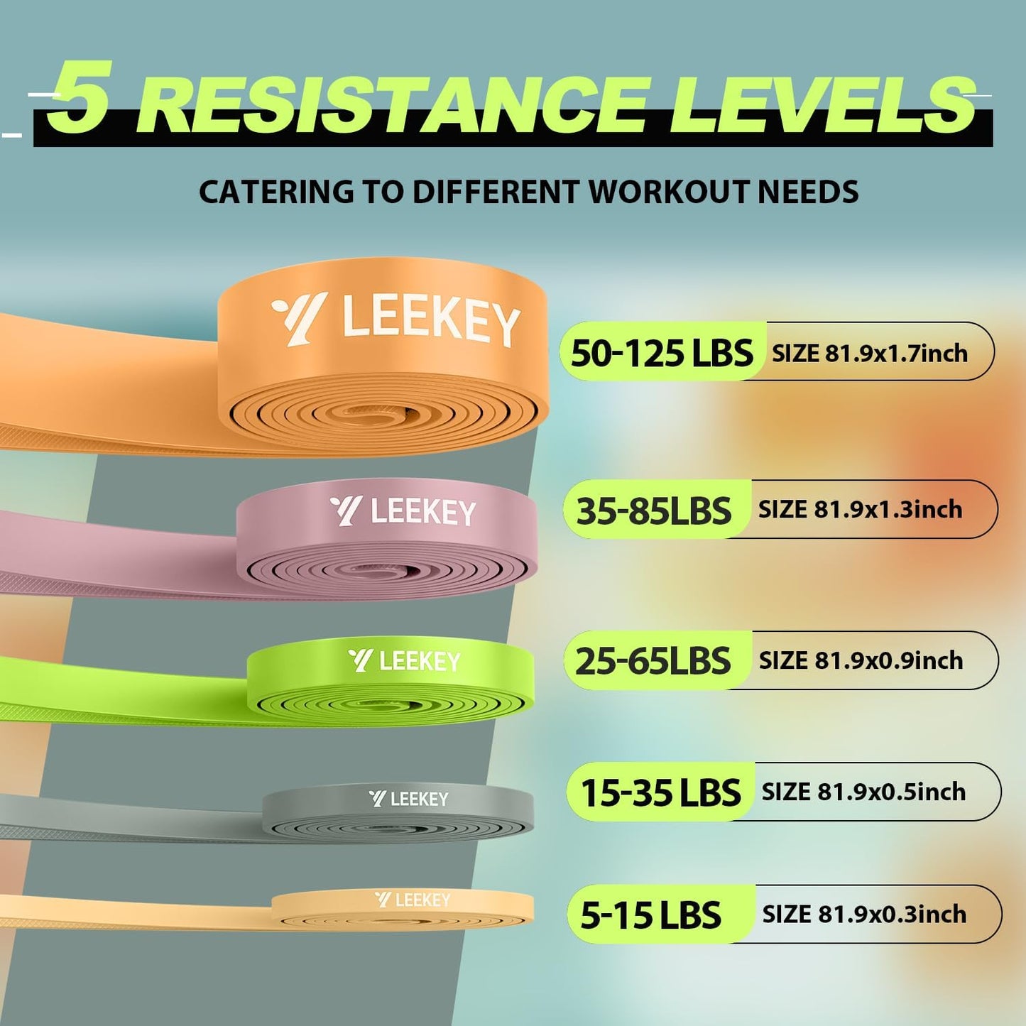 LEEKEY Pull Up Assistance Bands,5-125LB Resistance Bands with Grip、Door Anchor、Gym Bag - Exercise Bands for Full-Body Training, Fitness, Physical Therapy -USA Original Patent