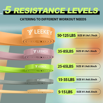 LEEKEY Pull Up Assistance Bands,5-125LB Resistance Bands with Grip、Door Anchor、Gym Bag - Exercise Bands for Full-Body Training, Fitness, Physical Therapy -USA Original Patent