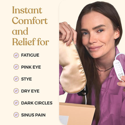 Heated Eye Mask for Dry Eye Relief - Stye Treatment, Warm Compress for Eyes, Sinus Mask, Electric Warming Patch - Champagne