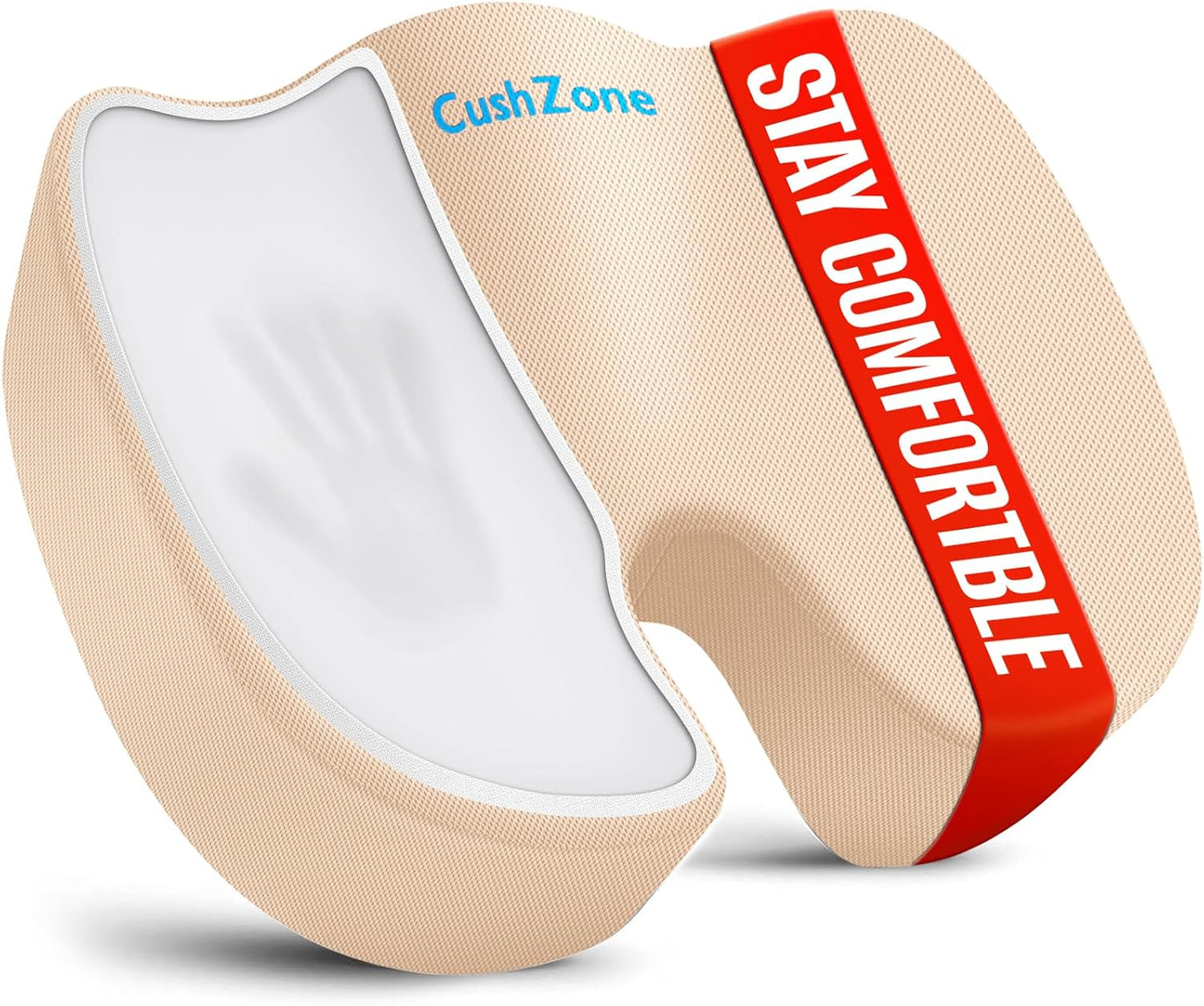 CushZone Seat Cushion - Memory Foam Office Chair Cushion for Sciatica, Tailbone & Back Pain Relief - Orthopedic Coccyx Pillow for Car, Airplane, Pregnancy & Long Sitting at Work, Black