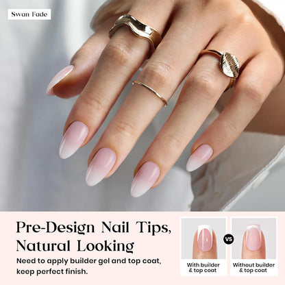 Beetles Press On Nail Kit-Short Square French Tip Press On Nails, 150Pcs Pink French Nail Tips with Nail Glue & Remover Builder Top Coat Nail Lamp, All-in-One DIY Fake Nails Gift for Women