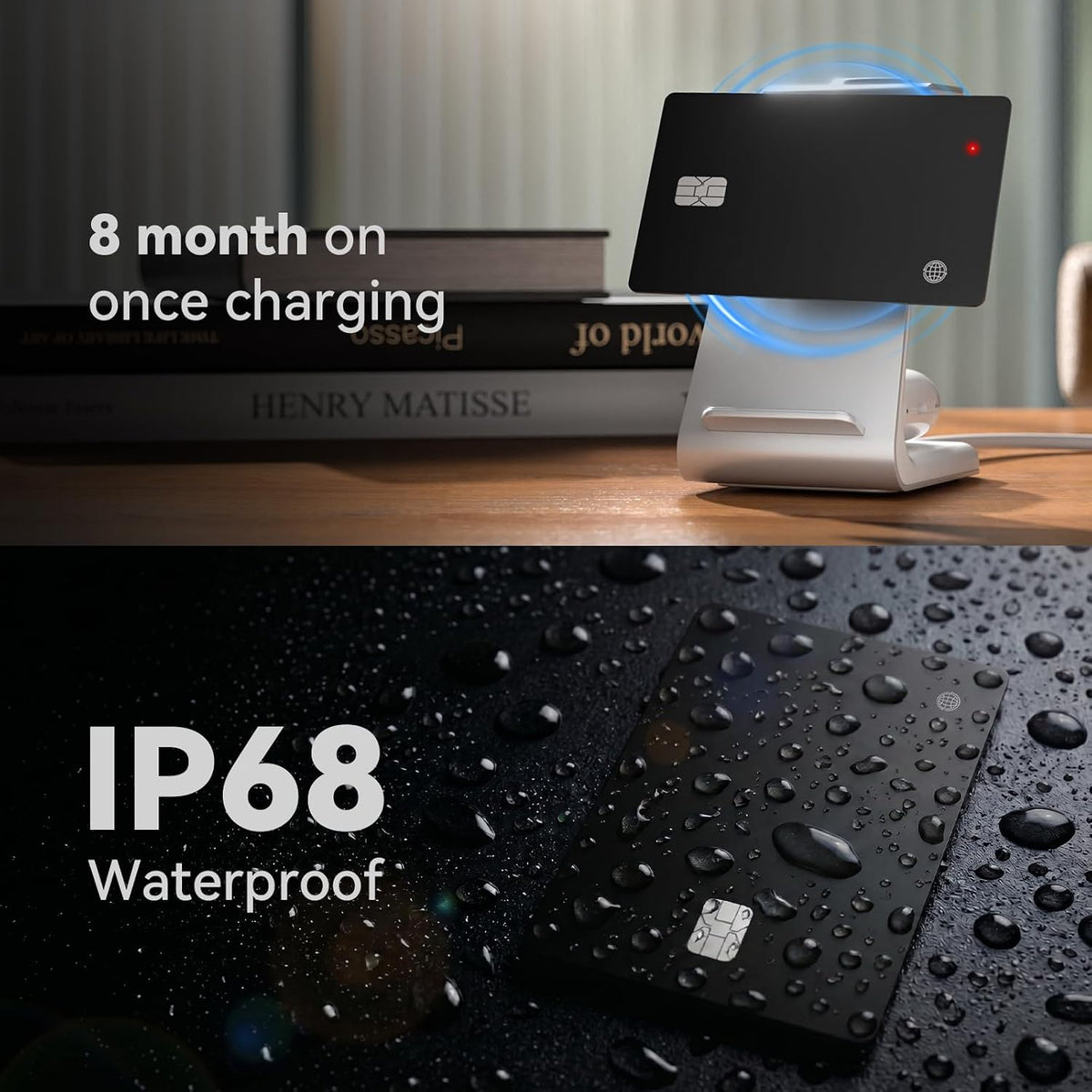 eirix 2 Pack Wallet Tracker Card (iOS and Android) Ultra Slim 0.07in IP68 Waterproof Rechargeable Work with Apple Find My & Google Find Hub, Item Locator for Card Holder,Passports,Money Clips