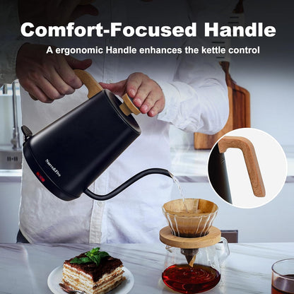Nueve&Five Gooseneck Electric Kettle with Thermometer, Copper Tea Kettle with Auto Shut-Off,1000W Hot Water Kettle Electric of Stainless Steel,Electric Kettles for,Coffee & Tea