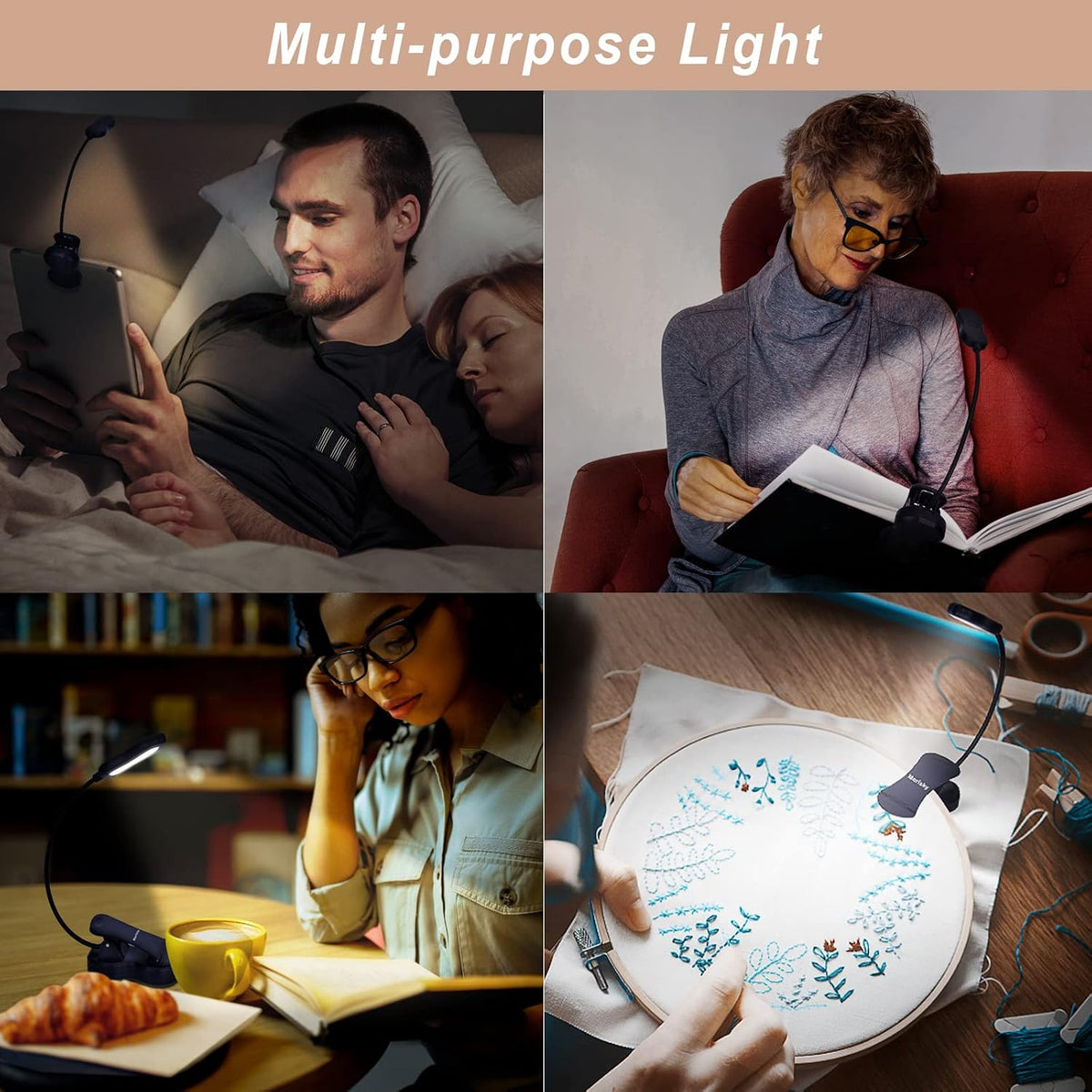 Rechargeable Book Light: Clip on LED Book Light for Reading in Bed - Adjustable 3 Color 3 Brightness - 60 Hours Eye Care Reading Lamp-Lightweight & Portable for Bed &Travel (Black)