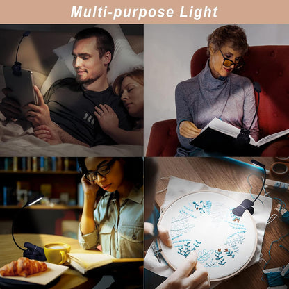 Rechargeable Book Light: Clip on LED Book Light for Reading in Bed - Adjustable 3 Color 3 Brightness - 60 Hours Eye Care Reading Lamp-Lightweight & Portable for Bed &Travel (Black)
