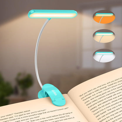 Gritin Rechargeable Book Light for Reading in Bed with 19 LED | Eye Caring 3 Color Temps,5 Brightness Levels,Memory Function,90 Hrs Runtime Flexible Goose Neck Clip on Light for Book Lovers