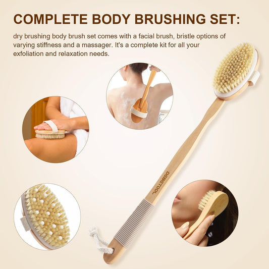 DEBETOOL Dry Brush Set with 3 Detachable Heads, Natural Boar Bristle