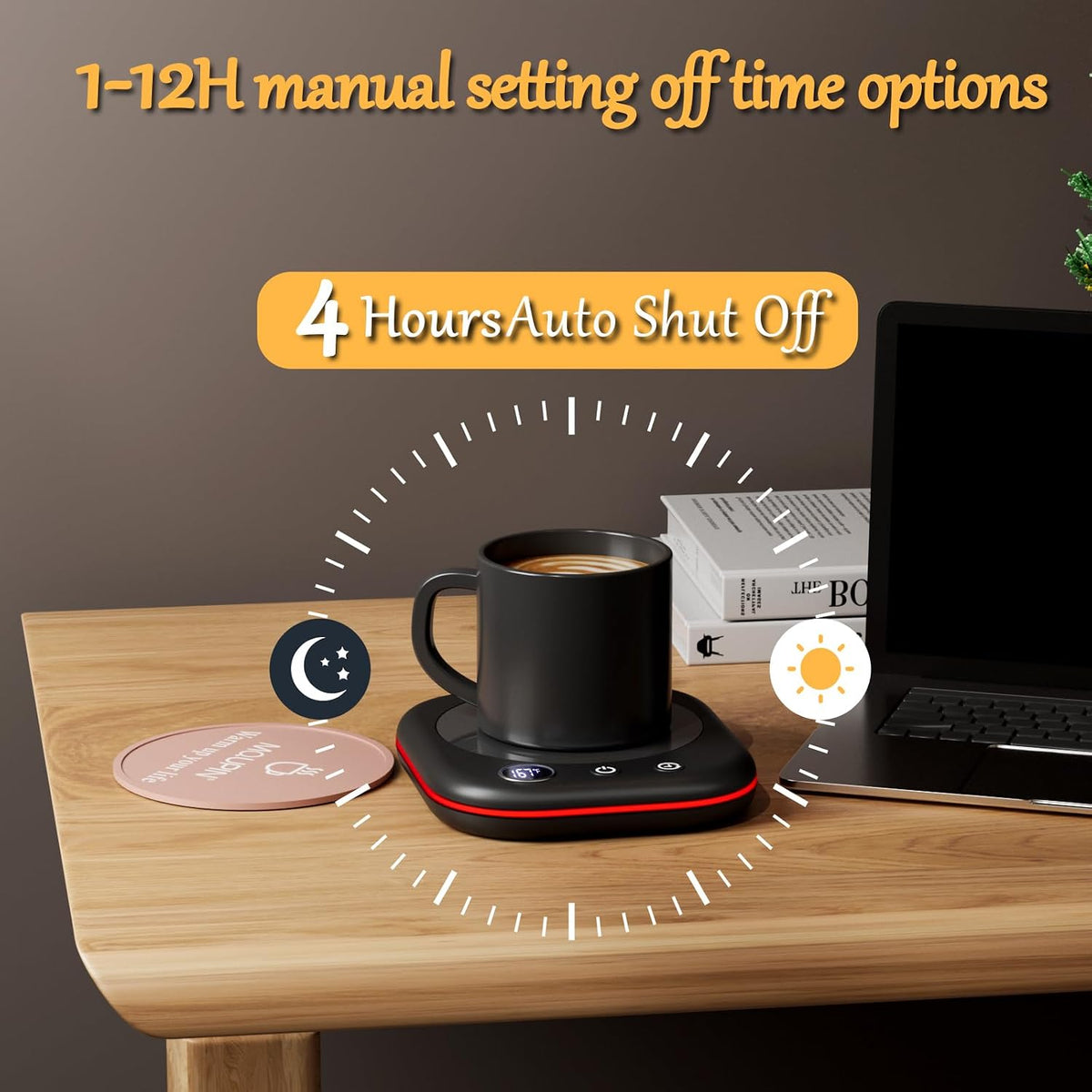 Mug Warmer Upgraded,Coffee Mug Warmer for Desk LEDs Light 3 Temp Settings (113-167°F) 1-12H Timer 4 H Auto Shut Off Beverage Cup Candle Warmer for Coffee Tea Milk(Black)