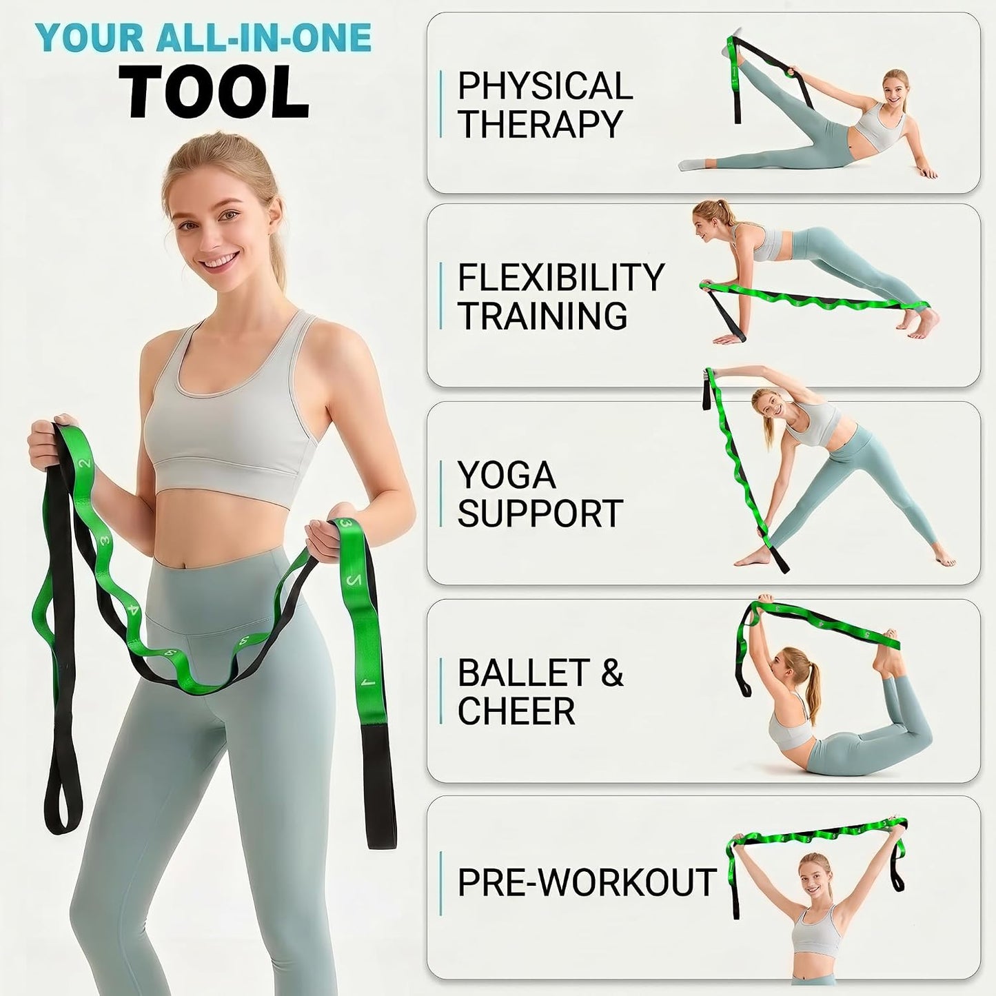Acozycoo Stretching Strap with Loops for Physical Therapy,Yoga Strap for Stretching,Home Workout,Pilate & Flexibility Training,Non-Elastic Exercise Stretch Band for Hamstring,Leg Stretcher Belt,Flexibility Fascia