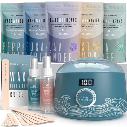 Tress Wellness Award Winning Waxing Kit for Sensitive Skin, Safe for Face & Skin, Easy to Use, At-Home Kit for Face, Bikini, Brazilian & Full Body - Digital Display, Black Purple Flower