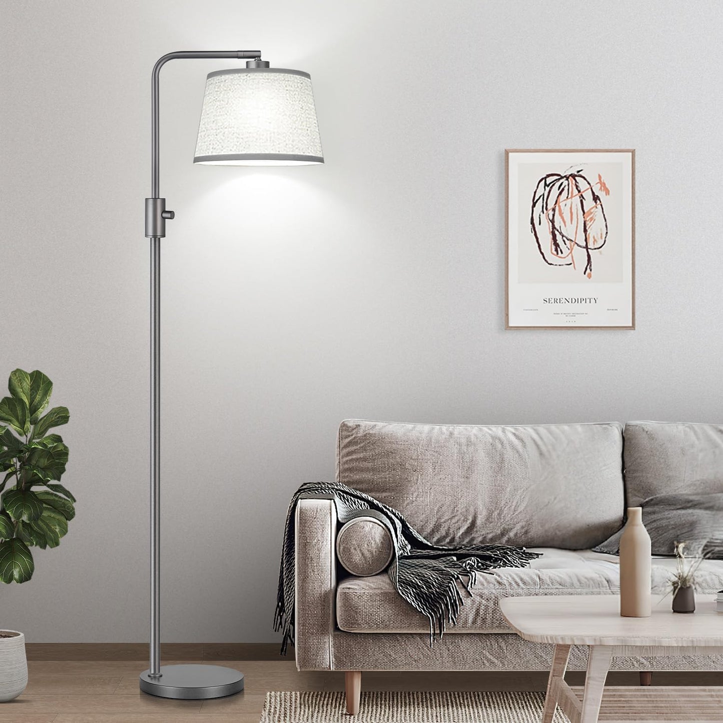 【Upgraded】 Dimmable Floor Lamp, 1000 Lumens LED Edison Bulb Included, Arc Floor Lamps for Living Room Modern Standing Lamp with Linen Shade, Tall Lamp for Bedroom Office Dining Room- Black