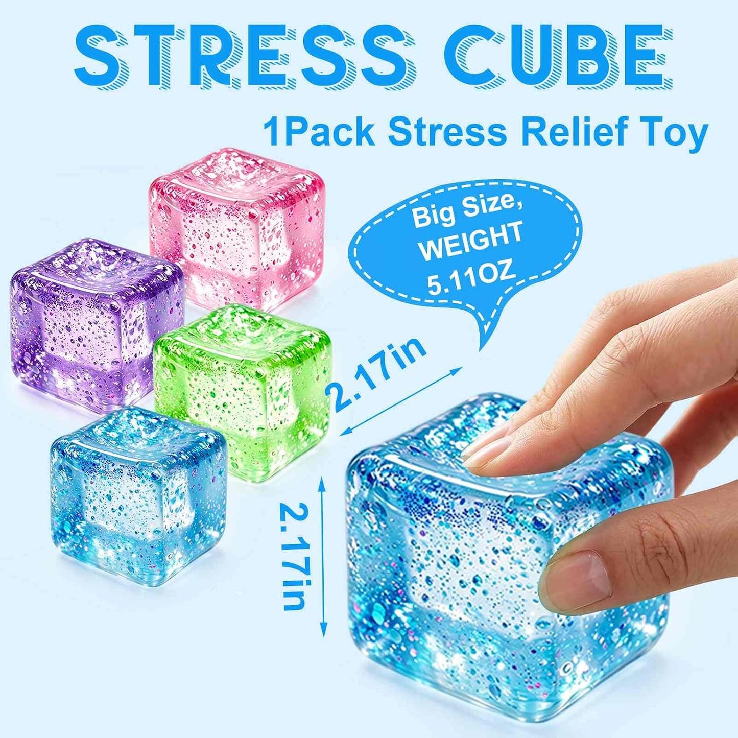 Square Squishy Squeeze Fidget Toys: Stress Relief Toys for Men Super Soft Slow Rising Cube - Sensory Desk Toys for Office Stress, Anxiety Relief & Focus - Cool Birthday Party Favors for Teens & Adults