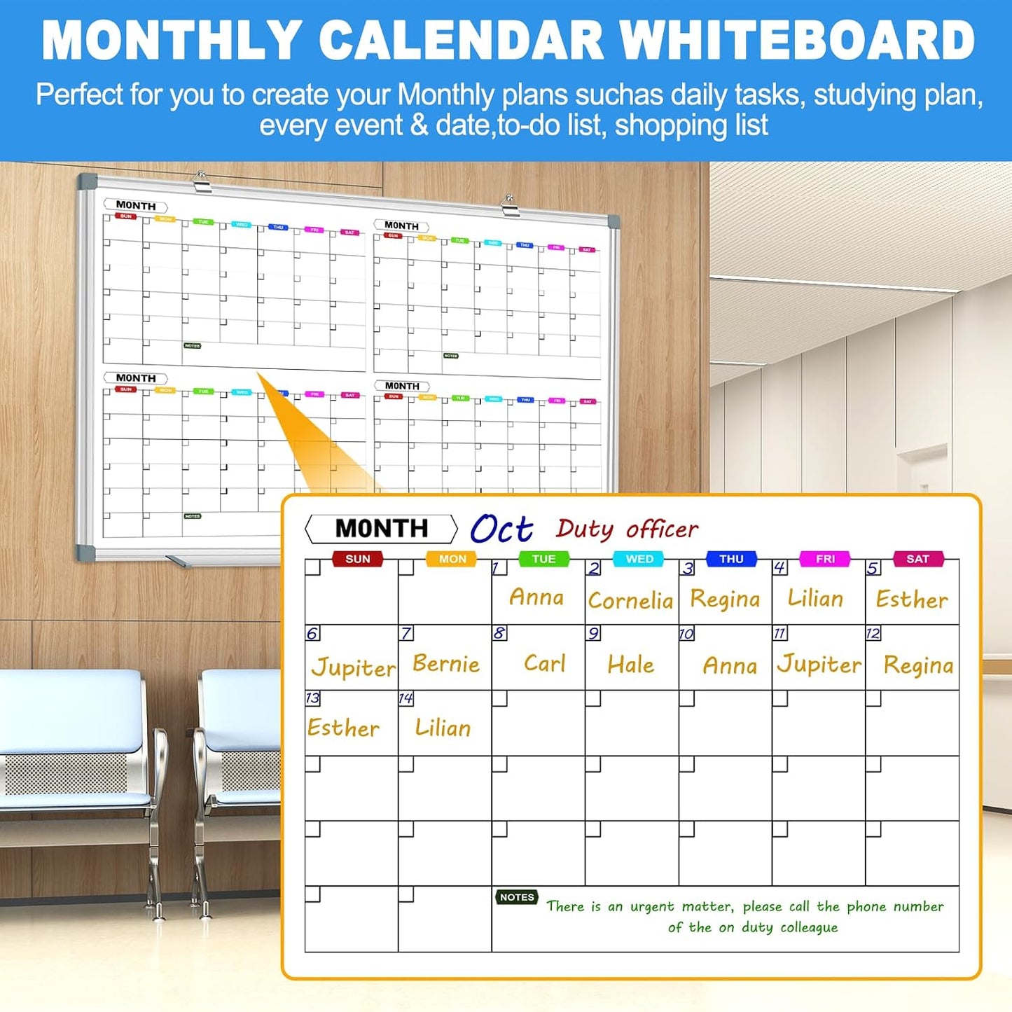 Dry Erase Board Calendar for Wall, 36" x 24" Monthly Whiteboard
