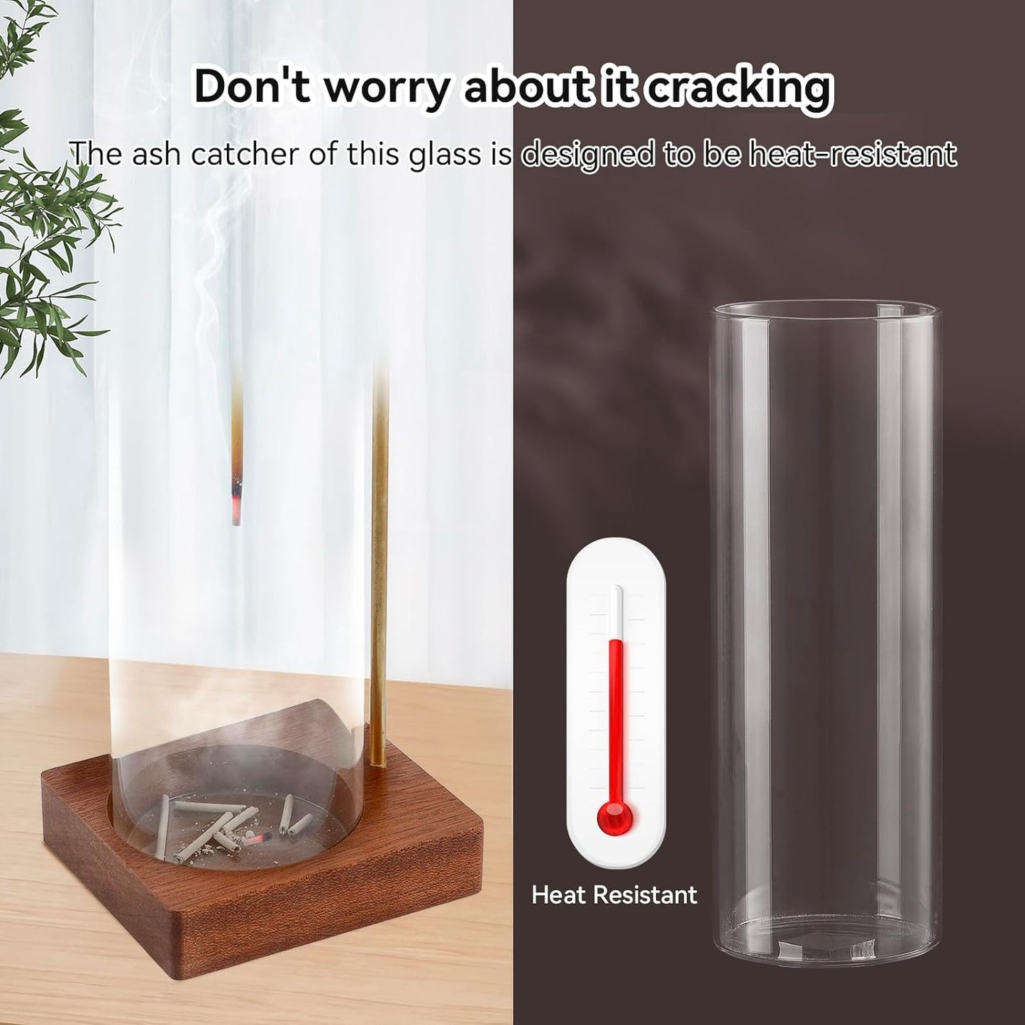 1 Pack Incense Holder for Sticks, Insence-Stick Holder Ash Catcher with Removable Glass [Anti-Ash Flying], Mess-Free Incense Burner Holder, Perfect for Meditation Yoga Relaxation, Home Decor