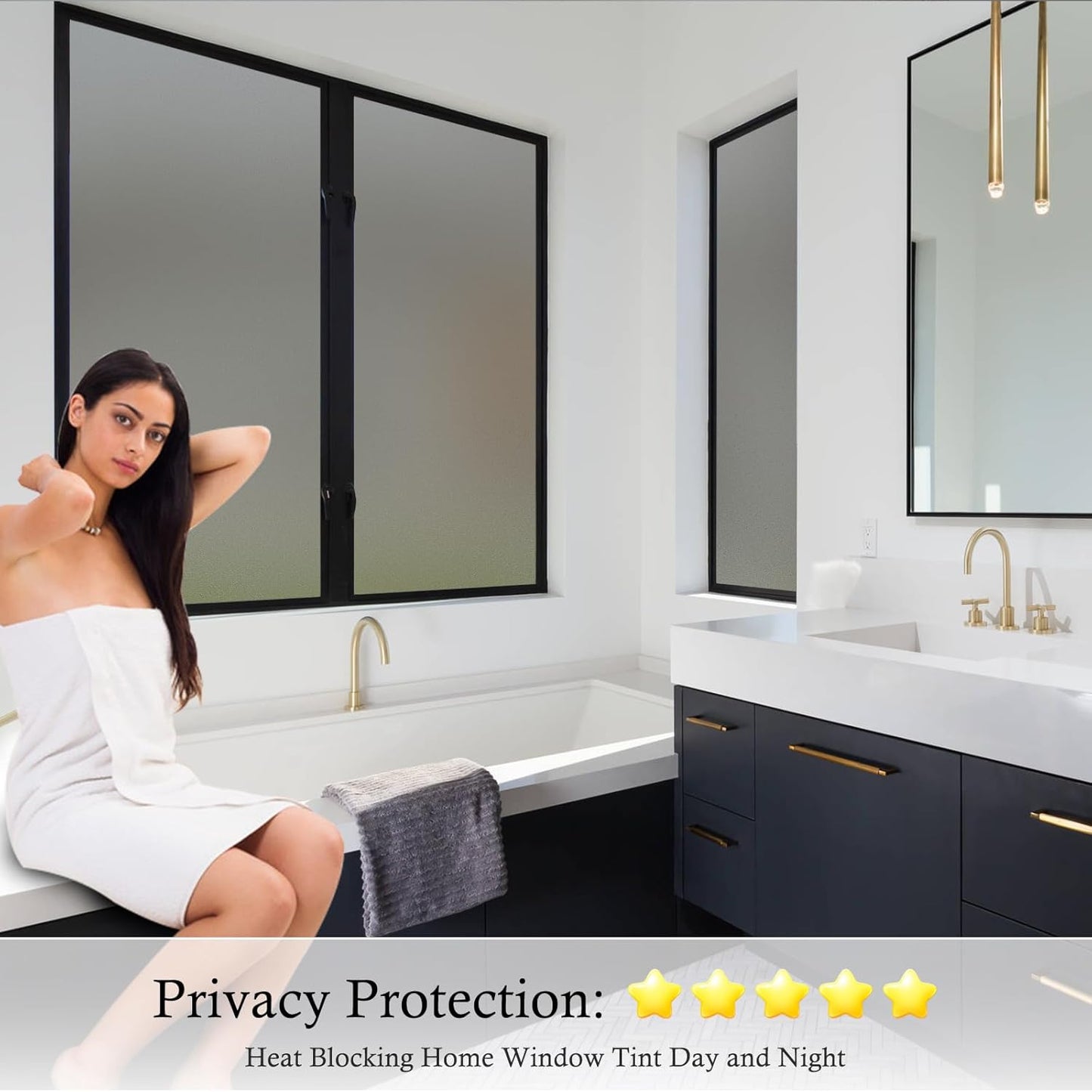 Coavas Blackout Window Film, 100% Light Blocking Privacy Window Film, No Glue Static Cling, Heat & UV Blocking, Removable Room Darkening Window Cover, Renter Friendly for Bedroom, 17.5x78.7Inch,Black