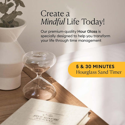 Intelligent Change Mindful Focus 5-Minute Hourglass Sand Timer, Desk Timer for Productivity and Time Management, Minimalist Hourglass Timer, Decorative Gifts, 3.3 (L) x 2.9 (W) inches