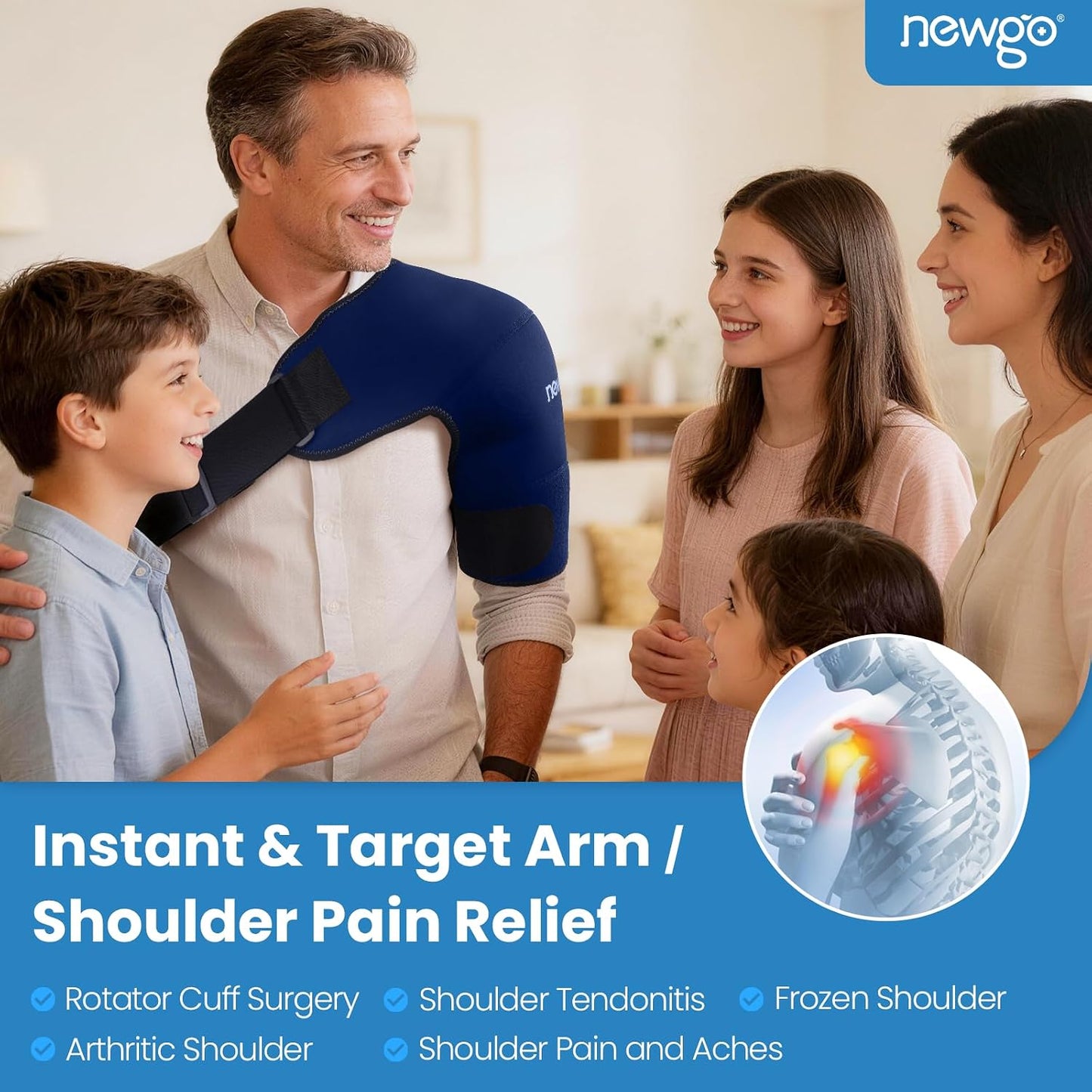 NEWGO Shoulder Ice Pack Wrap - FSA Eligible, Reusable Gel Cold Compression Sleeve for Rotator Cuff, Shoulder Surgery Recovery & Injuries, Tendinitis, Frozen Shoulder - Fits Both Shoulders
