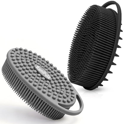 Silicone Body Scrubber – Dual-Sided Silicone Loofah for Shower, Set of 2 Soft Exfoliating Body Bath Shower Scrubber Loofah Brush Easy-to-Clean for Sensitive Kids Women Men All Kinds of Skin