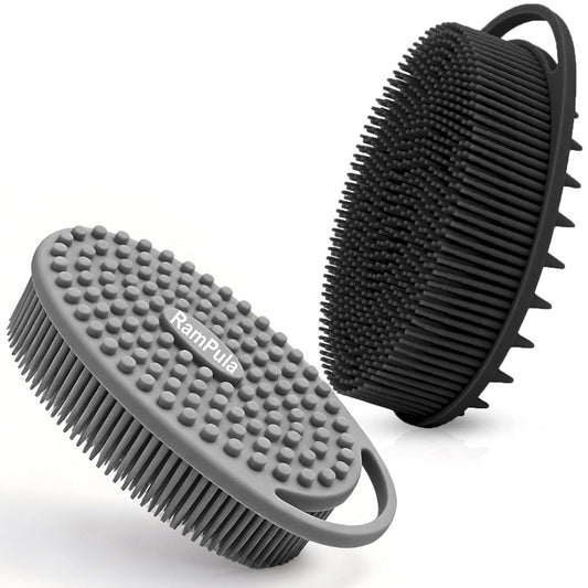 Silicone Body Scrubber – Dual-Sided Silicone Loofah for Shower, Set of 2 Soft Exfoliating Body Bath Shower Scrubber Loofah Brush Easy-to-Clean for Sensitive Kids Women Men All Kinds of Skin