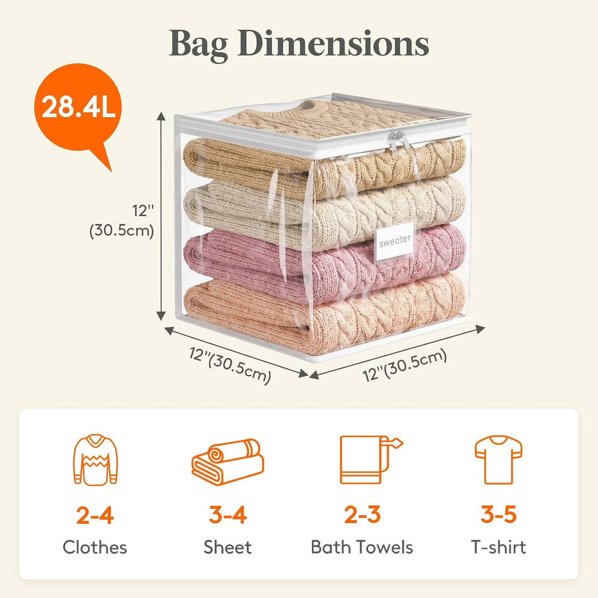Lifewit Clear Zippered Storage Bags, Plastic Sweater Storage Bags Clothing Organizer for Blankets Linen Sweater Bed Sheet Quilt Clothes (15.7 x 13.8 x 3.9 Inch)