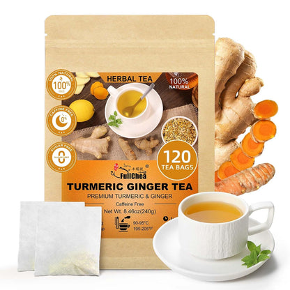 FullChea - Turmeric Ginger Tea Bags, 120 Count, Dried Herbal Blend