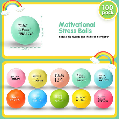 Sotiff 100 Pcs Motivational Balls Bulk for Adults, Ten Colors Inspirational