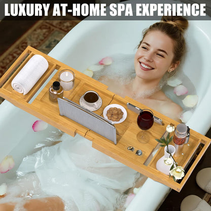 Expandable Bamboo Bathtub Caddy Tray for Luxury Bath