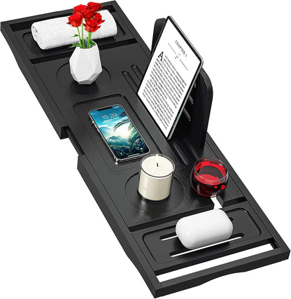 Bathtub Tray Caddy - Bath Tray - Bath Tub Tray Caddy - Bamboo Bath Table Tray for Tub - Expandable Size, Fits Most Tubs
