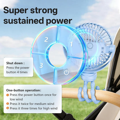 Portable Mini Stroller Fan for Car Desk Treadmill Golf Cart Blue