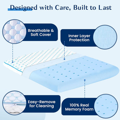Thin Pillow for Sleeping, Cooling Gel Flat Pillow for Stomach and Back Sleepers, Ultra Slim Stomach Sleeping Pillows for Shoulder Neck Pain Relief, Low Profile Memory Foam Pillows 2.25-inches