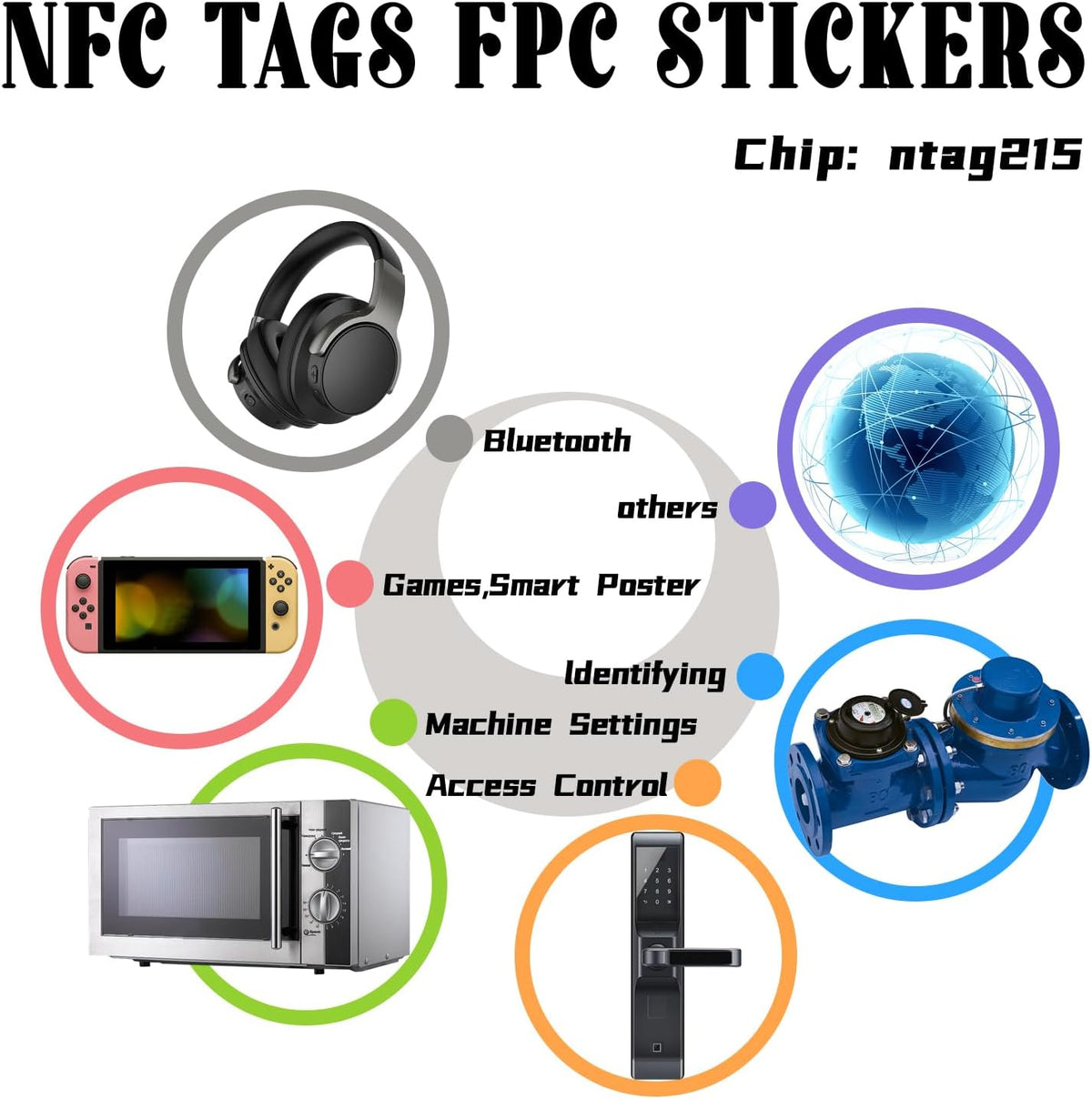 NFC Tags NTAG215 FPC Tag Stickers, Flexible Smart Nail Electronic Tags NFC Key Tag Waterproof Programmable RFID Sticker 10mm Round