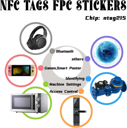 NFC Tags NTAG215 FPC Tag Stickers, Flexible Smart Nail Electronic Tags NFC Key Tag Waterproof Programmable RFID Sticker 10mm Round