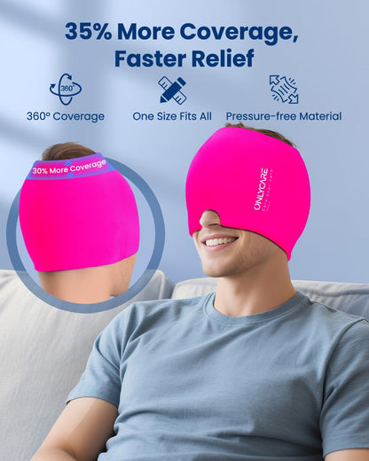 ONLYCARE Migraine Relief Cap, Upgraded Headache Relief Cap with Odorless Reusable Gel Head Wrap, Soothing Face Ice Pack Mask Products with Hot & Cold Therapy for Tension, Stress, Hangover & Puffy Eyes