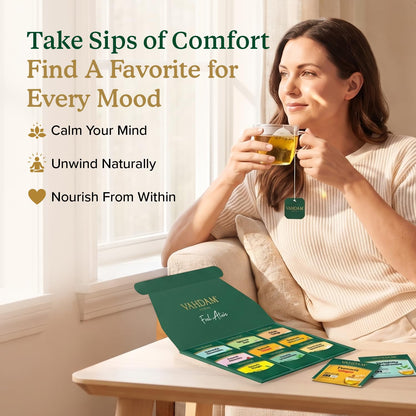 VAHDAM, Assorted Herbal Tea Sampler (18 Tea Bags, 9 Flavors) Caffeine-Free, Non-GMO | Delightful Natural Flavours, Individually Wrapped Tea Bags | Herbal Tea Assortment