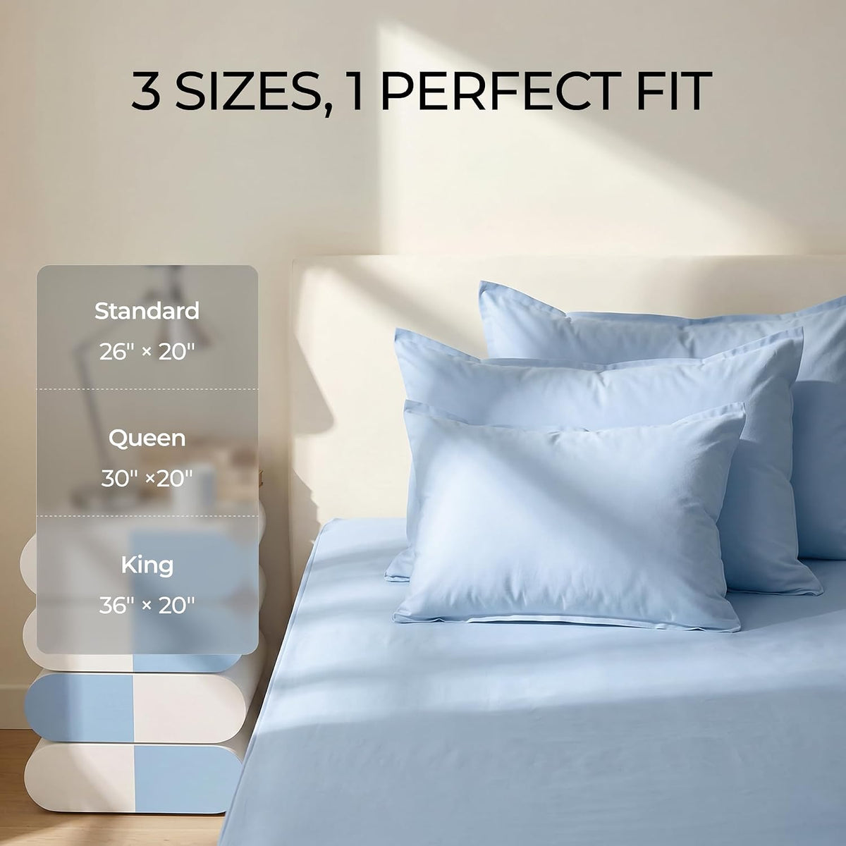 FAUNNA 100% Cotton Pillow Protectors, 600 Thread Count, Standard, 4 Pack