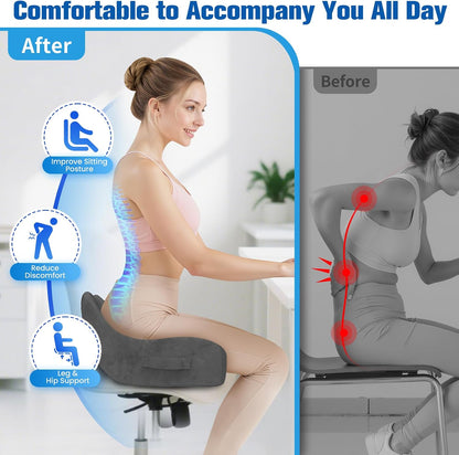 Seat Cushion, Chair Cushions for Office Chairs/Desk Seats/Wheelchair - Hip&Sciatica&Tailbone Pain Relief Memory Foam Office Chair Cushion for Long Sitting Office Workers, Black