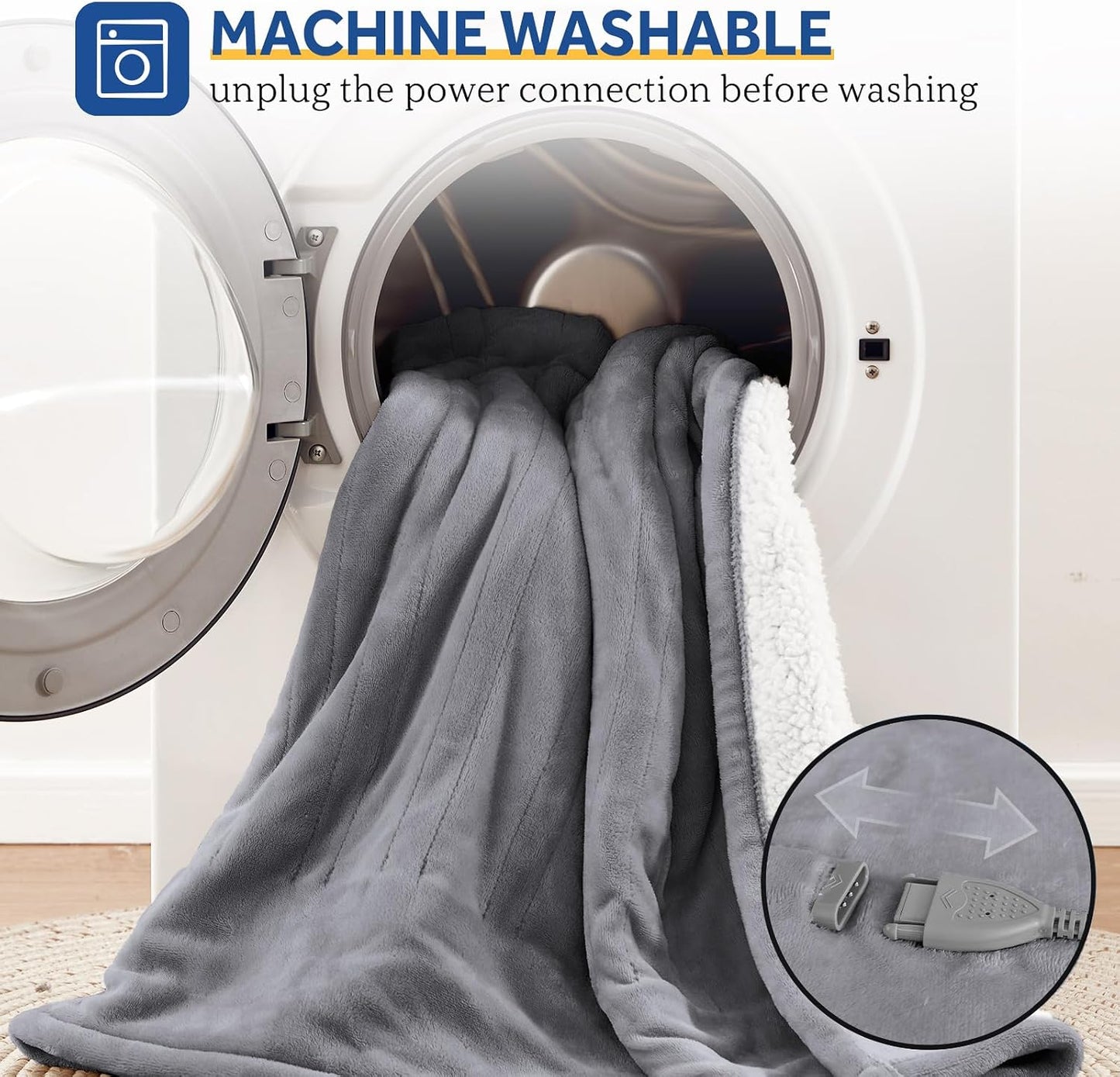 Sealy Electric Throw Blanket, Flannel & Sherpa Heated Throw with 6 Heating Levels & 2-10 Hours Auto Shut Off, Fast Heating & Machine Washable, 50x60 Inch, Light Grey
