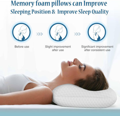 OLIXIS Memory Foam Pillow, Standard Size Pillows for Sleeping, White, 2 PCS | Firm and Comfortable Support Bed Pillow for Back and Side Sleepers, Cooling Gel Technology, Breathable Mesh & Washable Cover