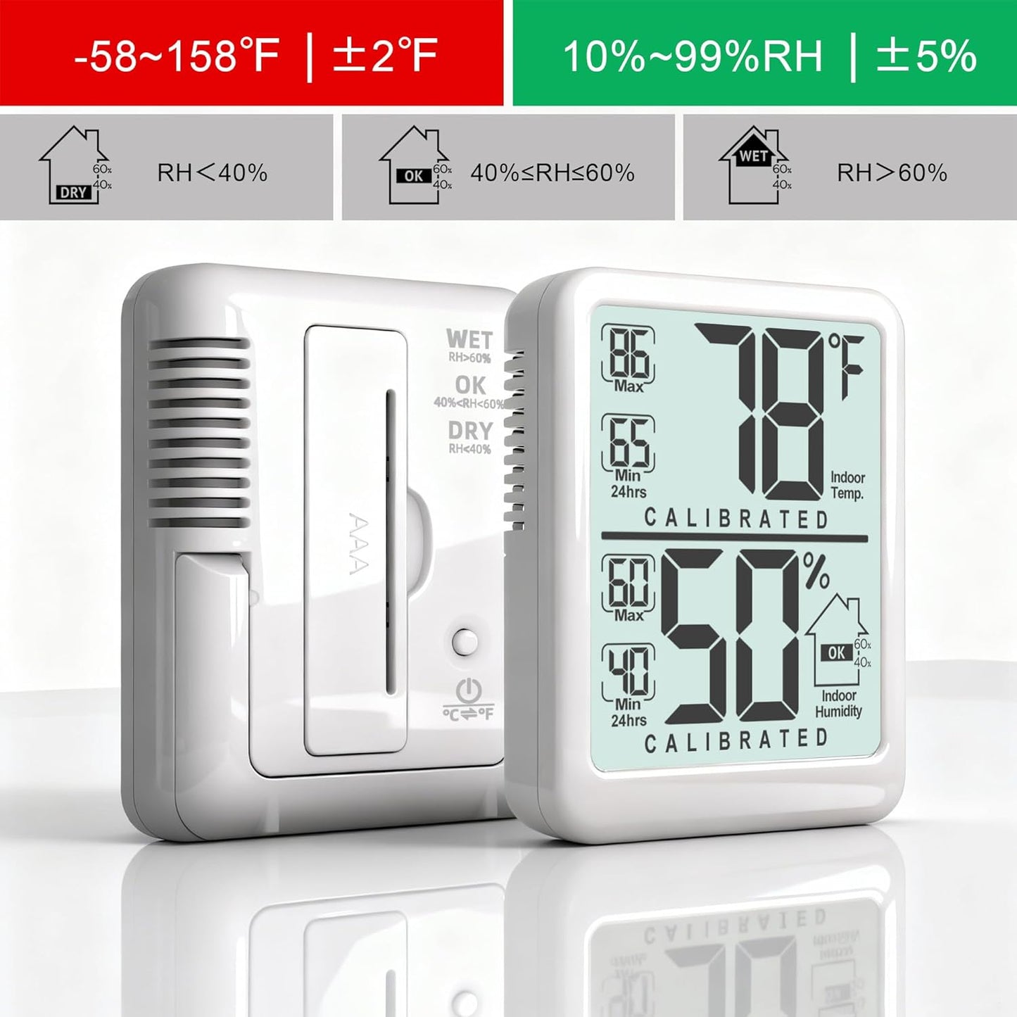 Antonki 2-Pack Room Thermometer, Digital Small Hygrometer Indoor Thermometer Humidity Gauge, Temperature Humidity Meter with Max/Min Record Monitor Sensor for Home, Plants - Battery Included