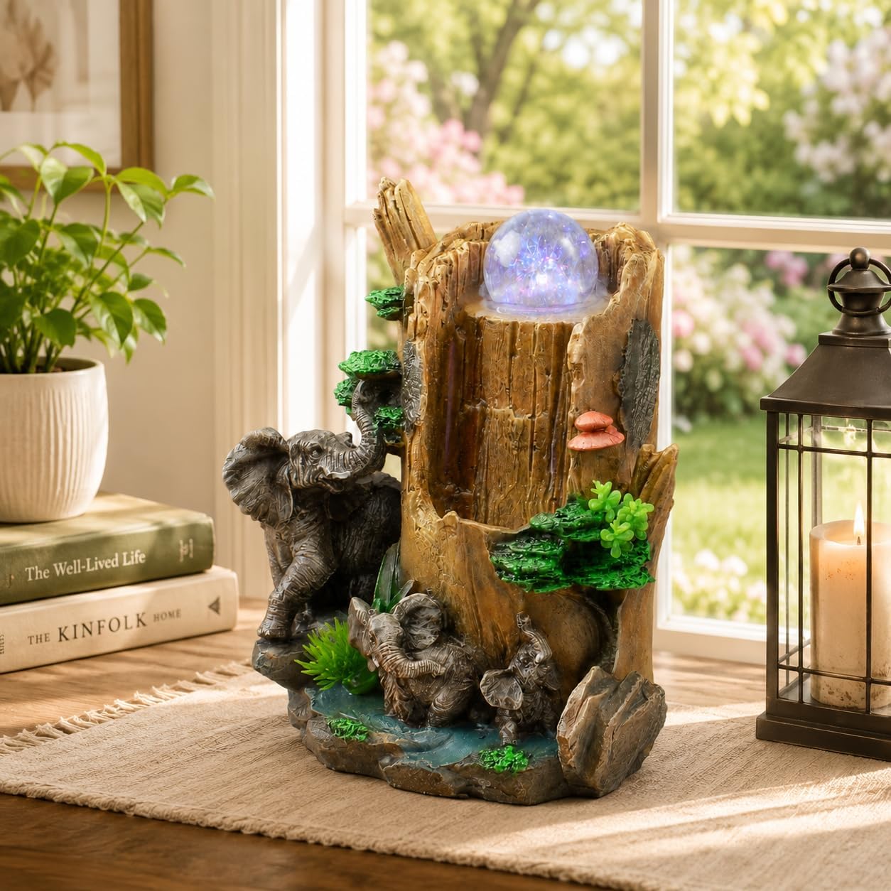 Indoor Tabletop Water Fountain with LED Light, Resin Rock-Look Waterfall Decor, Feng Shui Inspired Zen Fountain for Desk, Office, Bedroom, Living Room & Meditation Space (9" Cascading Rock)