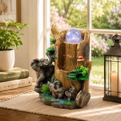 Indoor Tabletop Water Fountain with LED Light, Resin Rock-Look Waterfall Decor, Feng Shui Inspired Zen Fountain for Desk, Office, Bedroom, Living Room & Meditation Space (9" Cascading Rock)