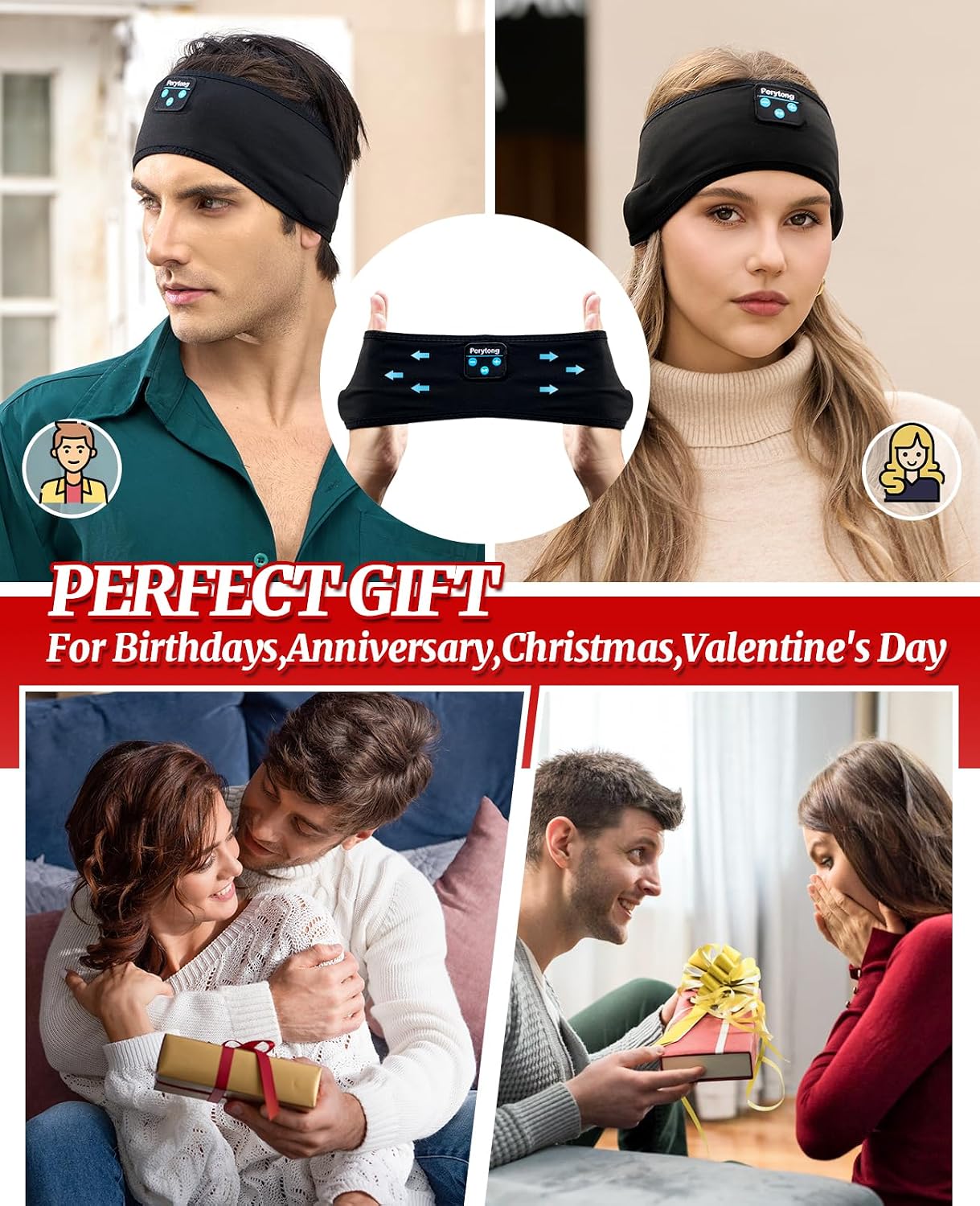 Perytong Sleeping Headphones Bluetooth Headband, Soft Long Time Play Sleeping Headsets with Built in Speakers Perfect for Workout,Running,Yoga,Travel, Darkgray