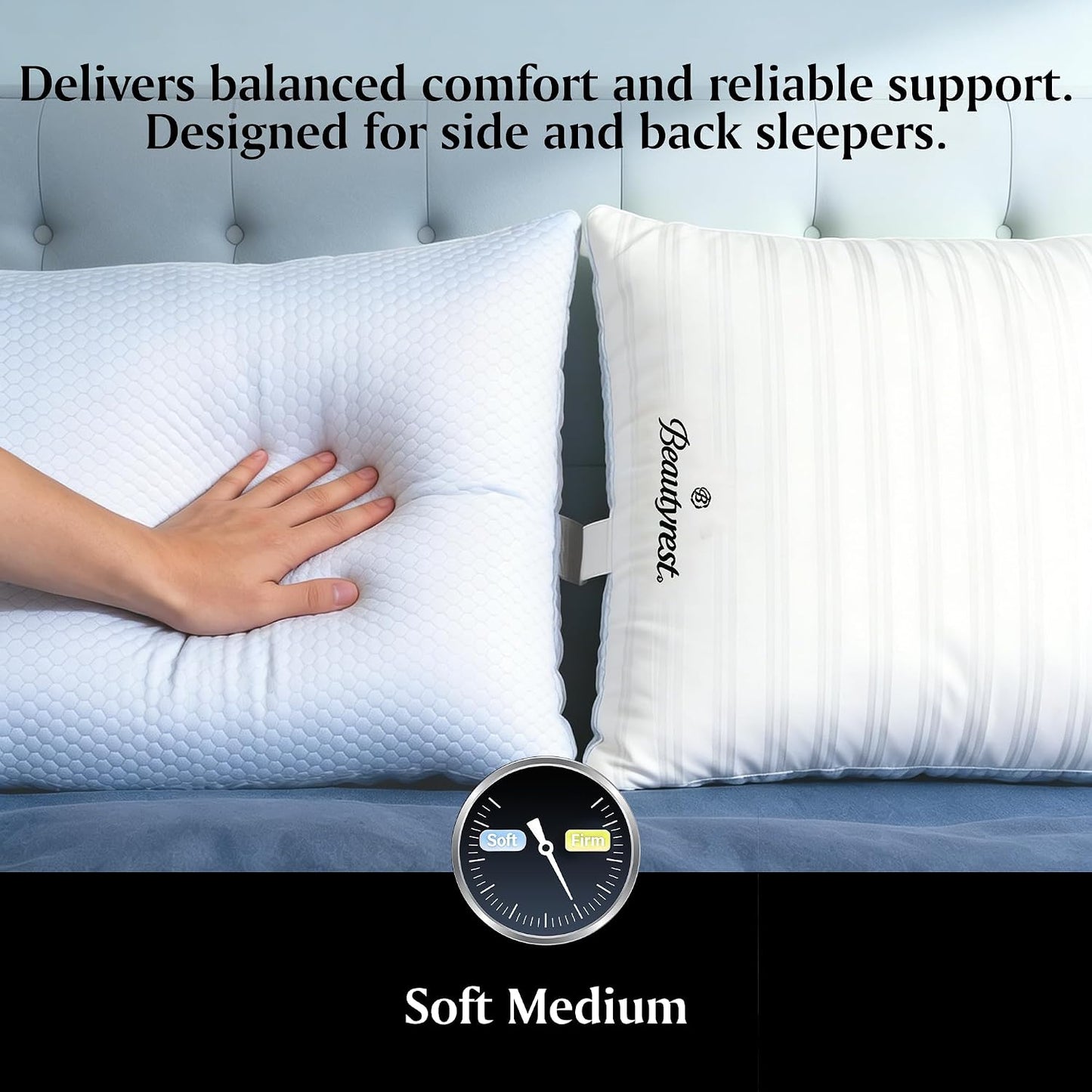 Beautyrest Hotel Pillows Luxury Cooling Queen Size Set of 2 Soft Medium