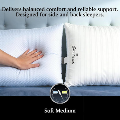 Beautyrest Hotel Pillows Luxury Cooling Queen Size Set of 2 Soft Medium