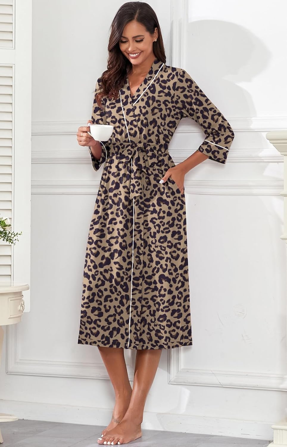 PrinStory Womens Robe Long Knit Bathrobe Lightweight Soft Robes Ladies Bath Robe