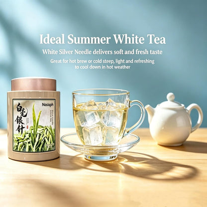 NASLAPH Silver Needle White Tea, 3.53 Oz Loose Leaf White Tea with Premium Craft, Yunnan Bai Hao Yin Zhen, Refreshing Chinese White Silver Tip Tea Leaves Perfect for Cold Brewing