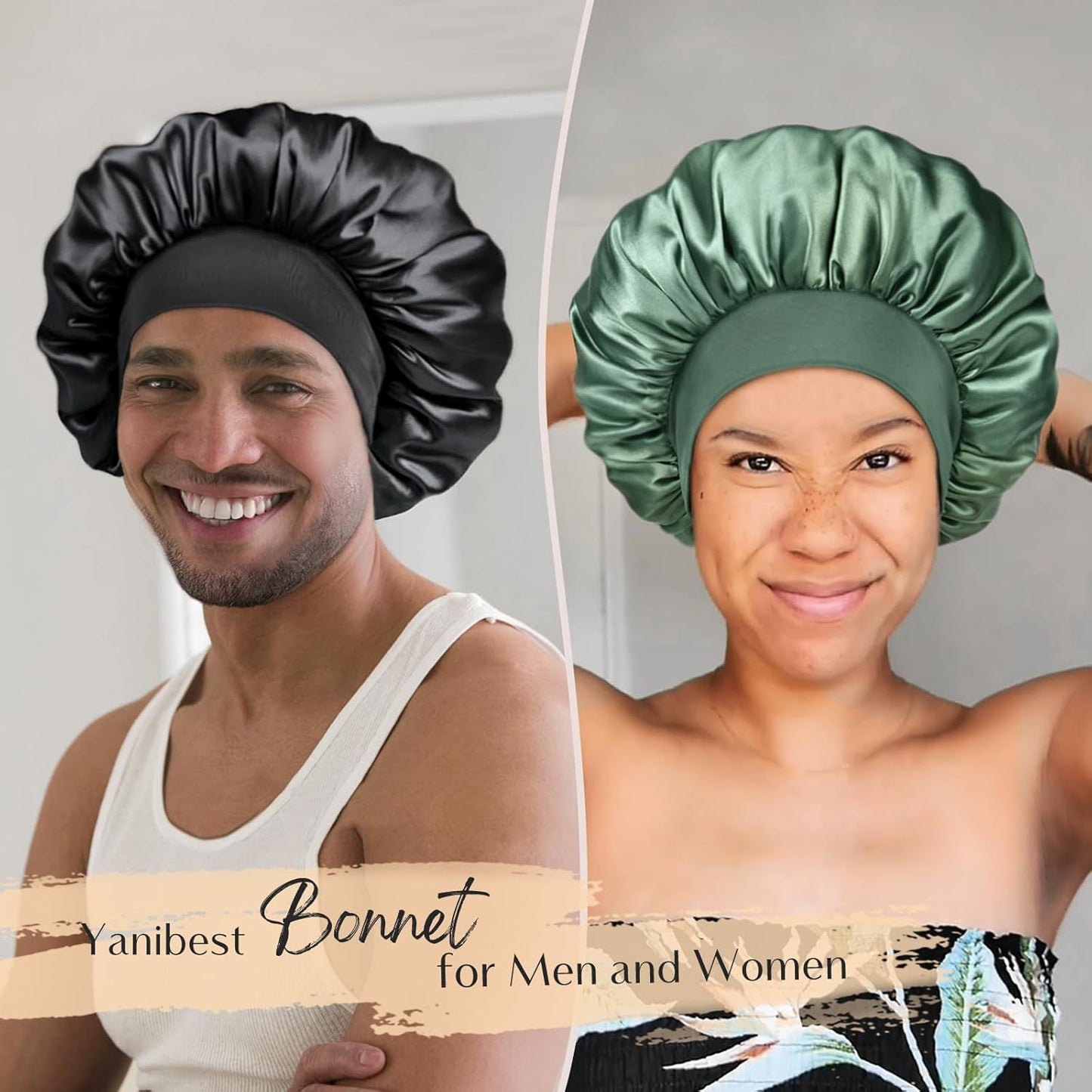 YANIBEST Silk Bonnet for Sleeping Women, Double Layer Hair Satin Bonnets with Elastic Band, Sleep Cap Curly Natural Hair