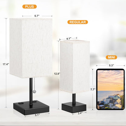 aooshine Small Table Lamp for Bedroom - Bedside Lamps for Nightstand, Minimalist Night Stand Light Lamp with Square Fabric Shade, Desk Reading Lamp for Kids Room Living Room Office Dorm